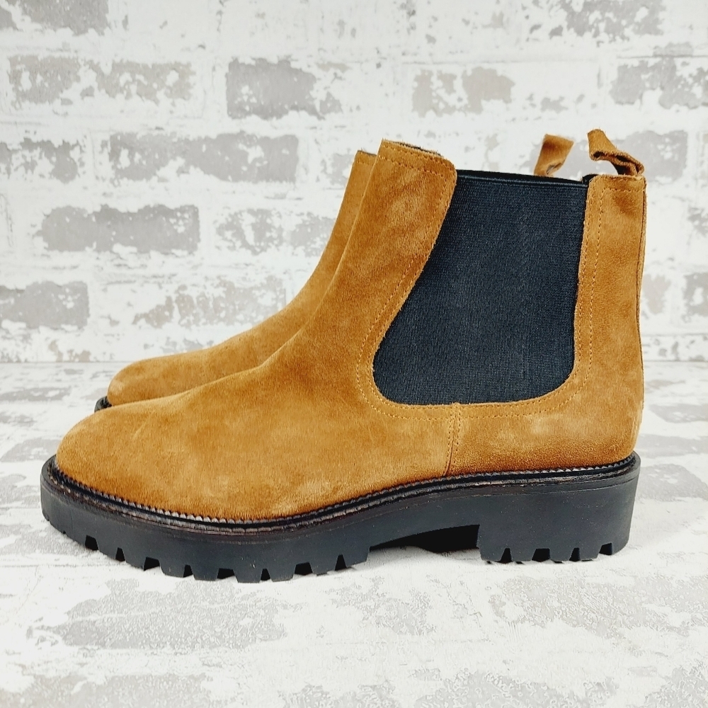 New Caslon Miller Brown Suede Pull On Water Resistant Lug Chelsea Bootie T78